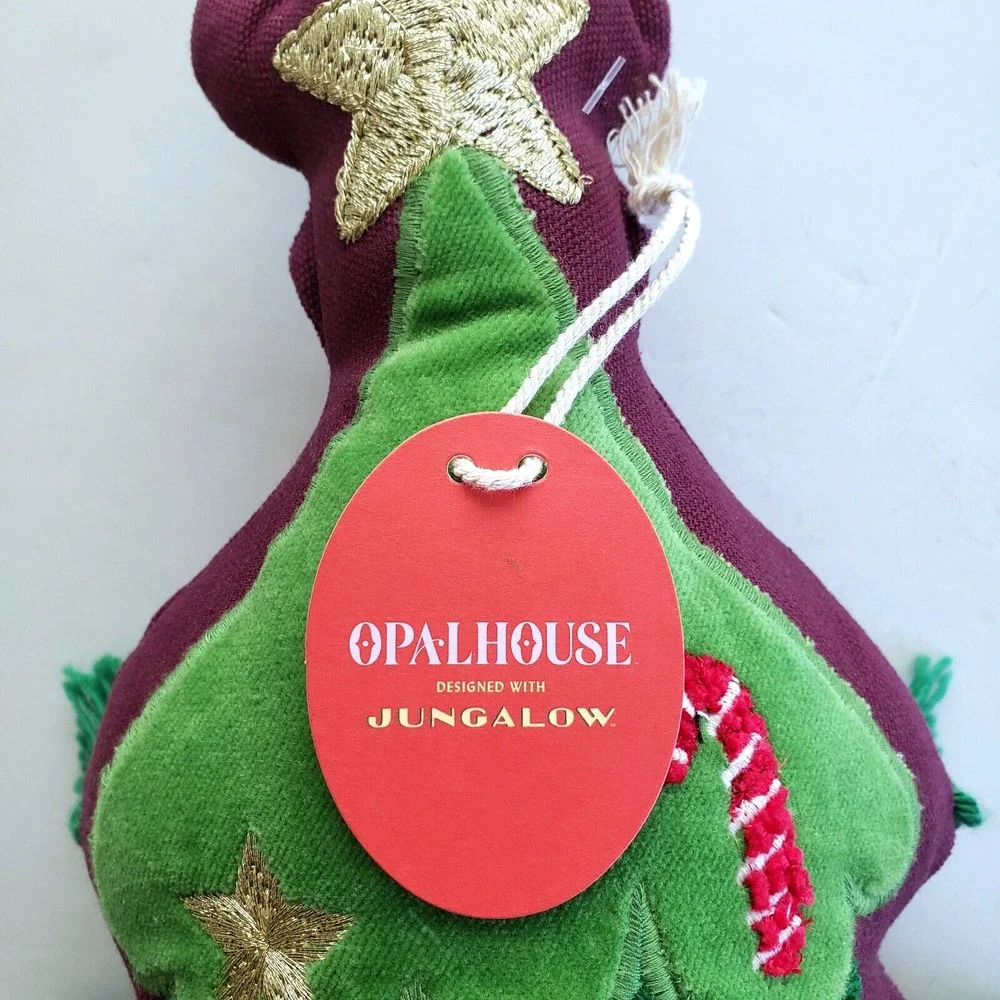 Jungalow Opalhouse Christmas Pillow Green Tree Embellished Tassels Holidays NEW